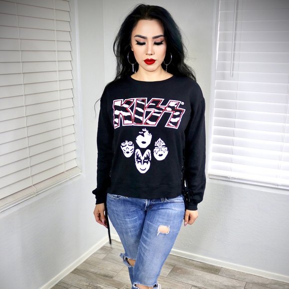 KISS Women's Side Lace Up Black Sweater Size M - Picture 1 of 10